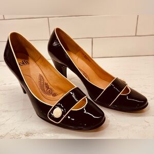 Sofft Patent Leather Mary Jane Heels Brown Cream Trim Sz 8 - Never worn!